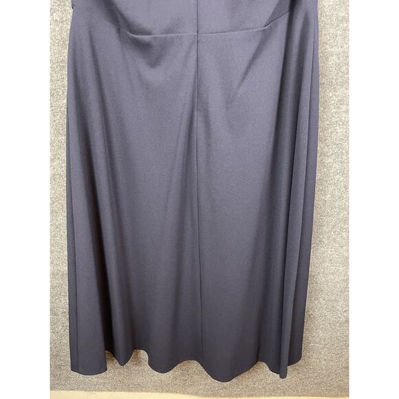 Ralph Lauren Crepe Sleeveless Dress Navy Blue Midi Gold Plated Logo Size 16 - Picture 11 of 16